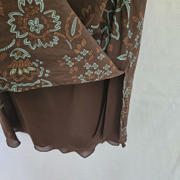 Provence d'amour Brown Floral Silk Midi Skirt Size 6 Boho Paisley Lining - Picture 4 of 7